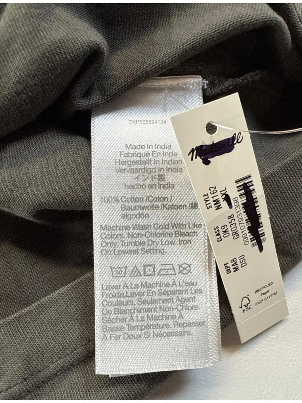 Madewell Mens Garment-Dyed Allday Crewneck Tee~Size XXL~Black Coal NWT L12 13 - Picture 7 of 7